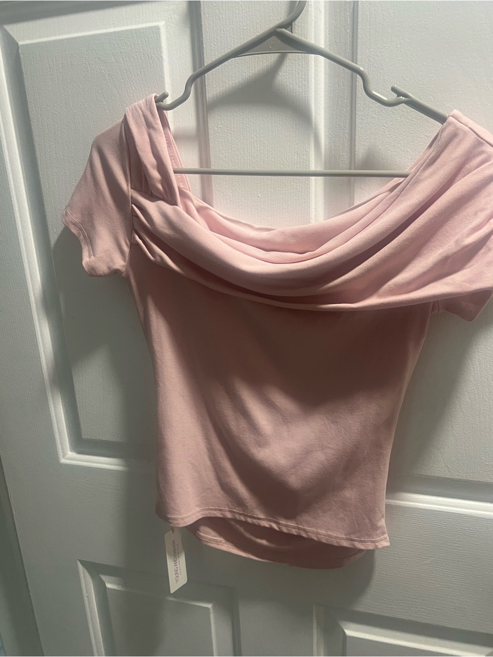 Soft Pink Off-Shoulder Drape Neck Top